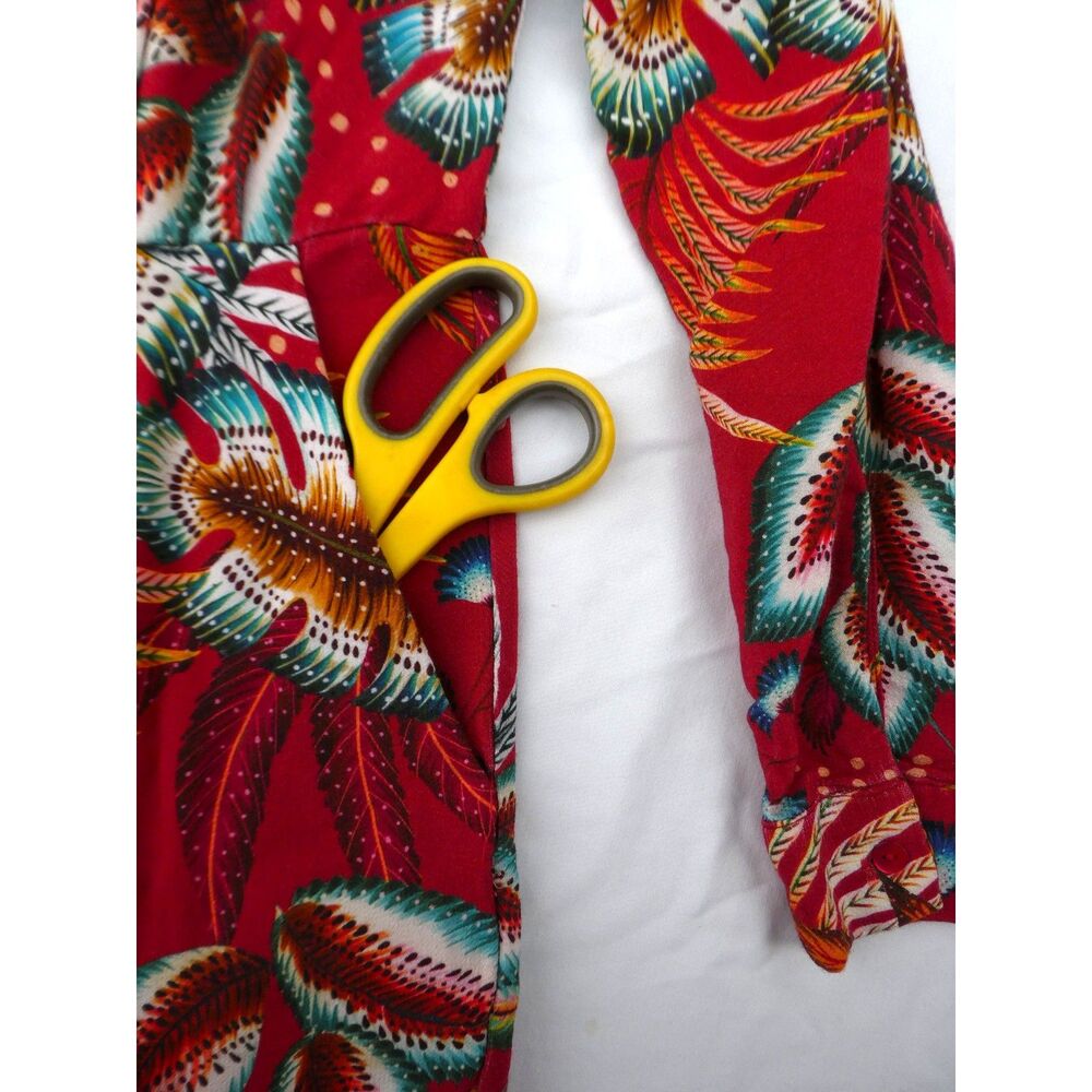 Farm Rio Red Tropical Winterleaf Jumpsuit Deep V Long Sleeve Slant Pockets M - Picture 7 of 10